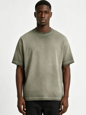 Men Casual Pure Cotton Acid Wash Drop Shoulder Short Sleeve T Shirt Loose Fit Trendy Streetwear Top
