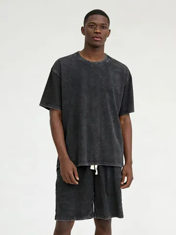 Men's Vintage Washed Distressed Cotton Short Sleeve T-Shirt And Shorts Casual Set Summer Streetwear Top And Bottom