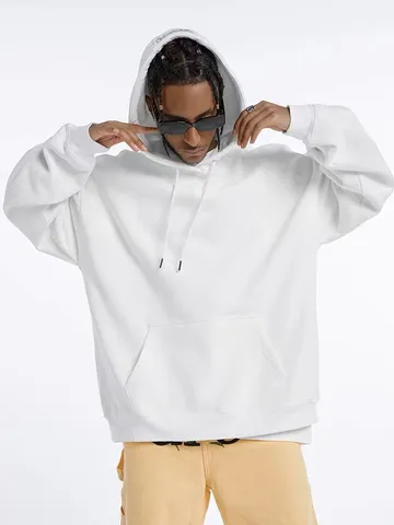 Sudadera con Capucha Holgada Oversize de Algodón Pesado con Forro Polar para Hombre Pareja Casual Manga Larga Pullover