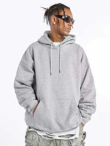Sudadera con Capucha Holgada Oversize de Algodón Pesado con Forro Polar para Hombre Pareja Casual Manga Larga Pullover
