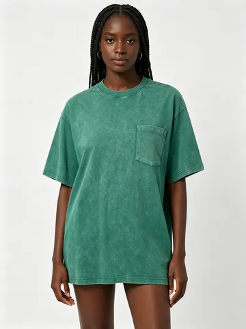 Men's Retro Washed Pure Cotton Short Sleeve T-Shirt Loose Fit Solid Color Chest Pocket Casual Crew Neck Tee Top