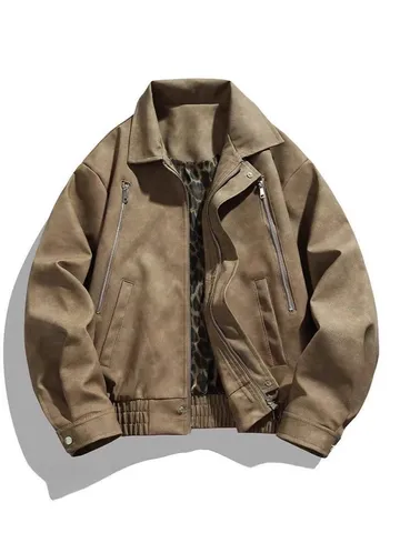 Anδρικό Vintage Δερμάτινο Tζάκετ PU Ρετρό Lapel Moto Casual Παλτό Streetwear Εξωτερικά Ρούχα