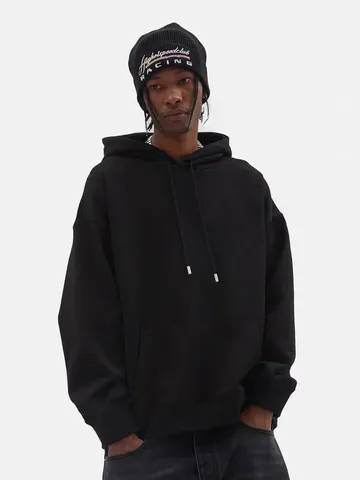 Sweat à Capuche en Molleton de Coton Lourd Unisexe Décontracté Ample Hip-Hop Pull Sweat-shirt Manches Longues Capuche à Cordon