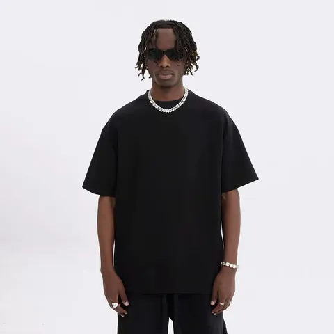 Men's Heavyweight Cotton T-Shirt Casual Solid Color Loose Fit Short Sleeve Drop Shoulder Crew Neck Basic Hip Hop Top