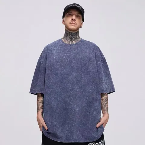 Men's Vintage Washed Oversized T-Shirt Retro Distressed Short Sleeve Loose Casual Streetwear Hip Hop Top