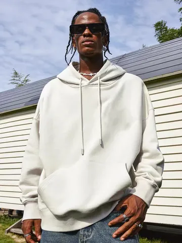 Sweat à Capuche en Molleton de Coton Lourd Unisexe Décontracté Ample Hip-Hop Pull Sweat-shirt Manches Longues Capuche à Cordon
