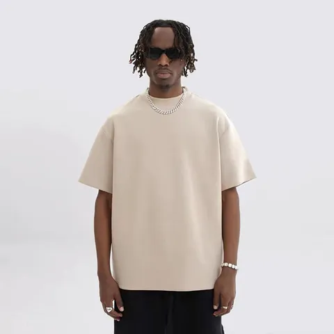 Men's Heavyweight Cotton T-Shirt Casual Solid Color Loose Fit Short Sleeve Drop Shoulder Crew Neck Basic Hip Hop Top