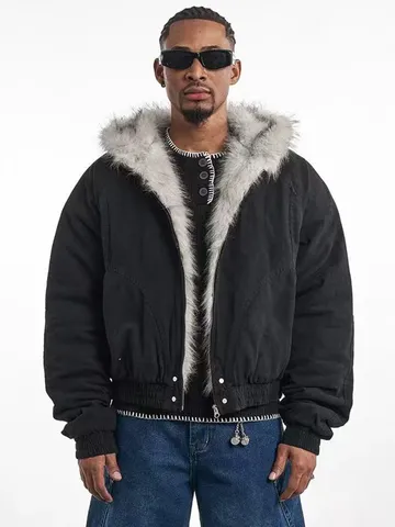 Men's Winter Puffer Jacket Thickened Warm Hooded Coat With Faux Fur Collar Casual Streetwear Winter Outerwear