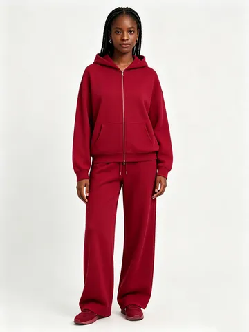 Men's Heavyweight Cotton Blend Full Zip Hooded Sweatshirt Casual Solid Color Long Sleeve Jacket And Sweatpants