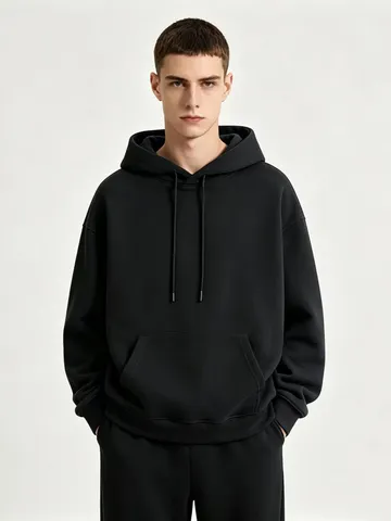 Men's Heavyweight Fleece Lined Hooded Pullover Sweatshirt Loose Casual Long Sleeve Autumn Winter Streetwear Hoodie