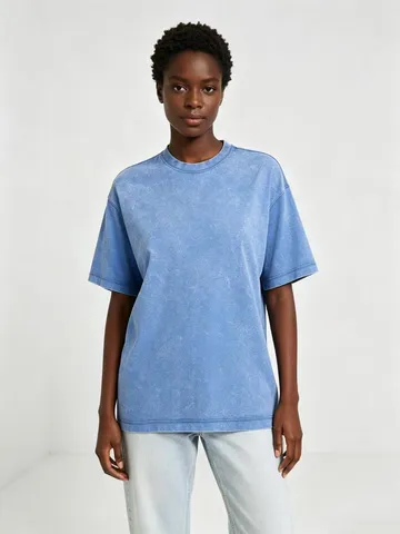 Men's Vintage Washed Heavyweight Cotton T-Shirt Casual Loose Fit Drop Shoulder Solid Color Short Sleeve Top