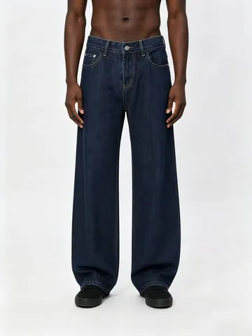 Men's Vintage Casual Loose Straight Leg Jeans American Streetwear Hip Hop Washed Denim Pants