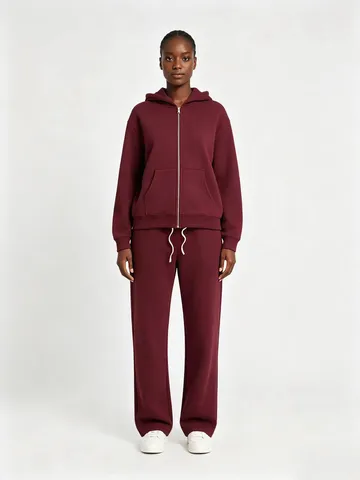 Men's Fleece Lined Zip Up Hoodie And Pants Set Solid Color Long Sleeve Loose Fit Winter Warm Sportswear Tracksuit