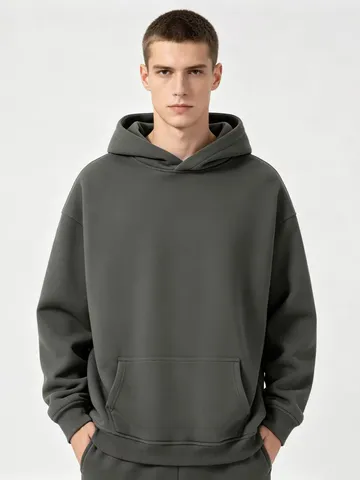 Men S Fleece Lined Pullover Hoodie Winter Warm Loose Casual Long Sleeve Sweatshirt Basic Solid Color Streetwear Top