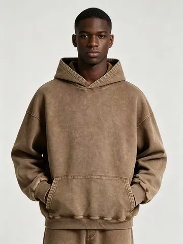 Men's Heavyweight Tie Dye Washed Hooded Sweatshirt Oversized Drop Shoulder Long Sleeve Pullover Casual Fleece Top