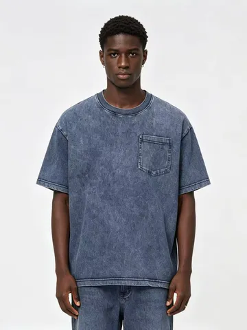 Men's Casual Cotton Blend Washed Denim T-Shirt And Sweatpants Loose Fit Short Sleeve Top And Bottom Fashion Streetwear