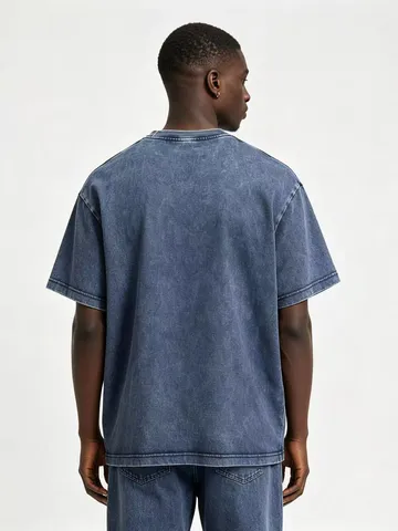 Men's Casual Cotton Blend Washed Denim T-Shirt And Sweatpants Loose Fit Short Sleeve Top And Bottom Fashion Streetwear