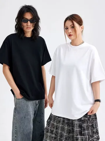 Men's Casual Solid Color Dropped Shoulder Short Sleeve T-Shirt Basic Loose Fit Hip Hop Streetwear Cotton Tee