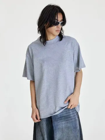Men's Casual Solid Color Dropped Shoulder Short Sleeve T-Shirt Basic Loose Fit Hip Hop Streetwear Cotton Tee