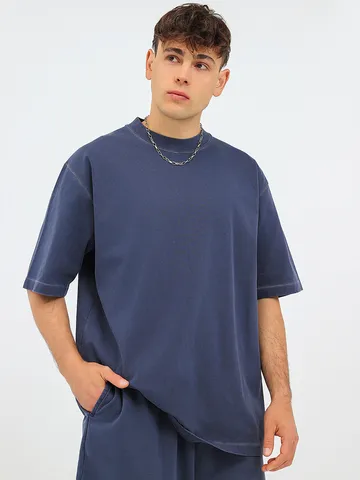 Men's Vintage Heavyweight Distressed T-Shirt Loose Drop Shoulder Solid Color Casual Short Sleeve Cotton Tee