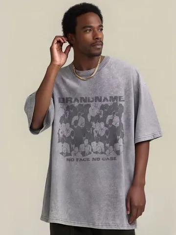 Men And Women Oversized Washed Distressed Short Sleeve T-Shirt Vintage Graphic Print Loose Casual Cotton Top