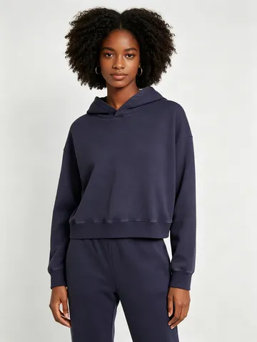 Women's Heavyweight Loopback Cotton Cropped Hoodie Retro Acid Wash Pullover Sweatshirt Casual Long Sleeve Top
