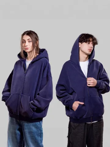 Men Women Unisex Oversize Washed Zip-Up Hoodie Fleece Thickened Casual Long Sleeve Hooded Sweatshirt