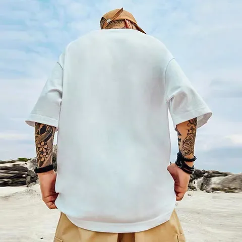 Men's Casual Heavyweight Drop Shoulder T-Shirt Solid Color Loose Basic Short Sleeve Top