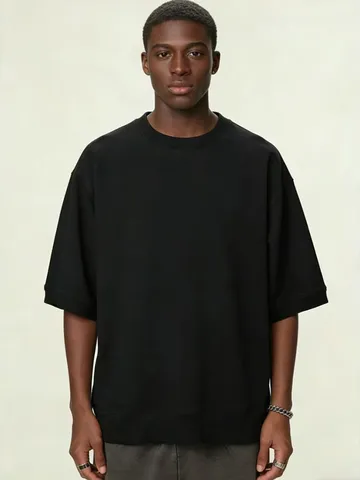 Camiseta Casual de Mezcla de Algodón para Hombre Holgada Hombros Caídos Color Sólido Manga Corta