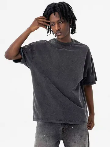 Herren Casual Vintage Gewaschen Baumwolle T-Shirt Lockere Passform Einfarbig Kurzarm Überschnittene Schulter Oversize Hip Hop Tee