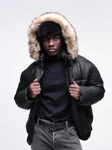 Herren Winter Verdickte Daunenjacke Stehkragen Mit Kapuze Kunstpelzbesatz Warme Lässige Reißverschluss Baumwollmantel Oberbekleidung