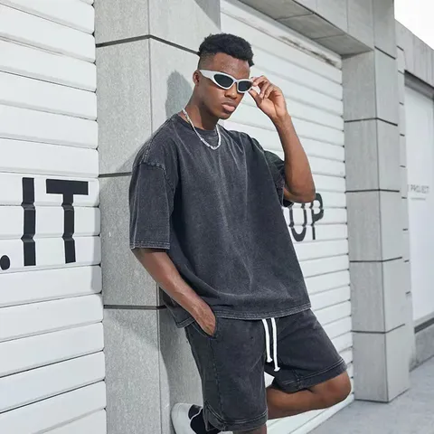 T-Shirt Oversize Lavé Vintage Lourd Unisexe Hip Hop Casual Manches Courtes en Coton Pour Hommes Femmes
