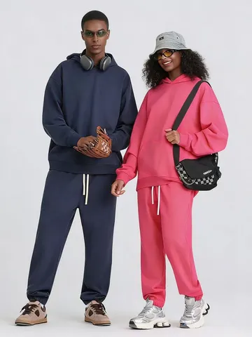 Men's Heavyweight Fleece Hoodie And Jogger Pants Set Casual Solid Color Long Sleeve Pullover Hooded Sweatshirt Tracksuit
