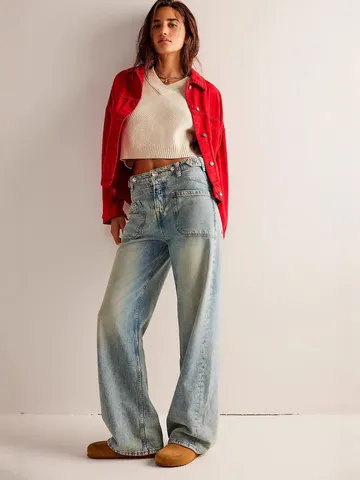 Jeans Droits à Jambes Larges Lavés Streetwear Américain Pour Femmes Printemps 2025 Pantaloni en Denim Vintage à Taille Haute en Coton Décontracté Coupe Large