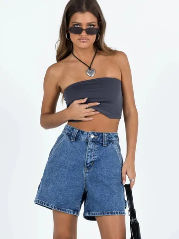 Short Cargo en Jean Lavé pour Femmes Tendance Urbaine Été Mélange de Coton Taille Haute Coupe Droite avec Poches Mode Streetwear