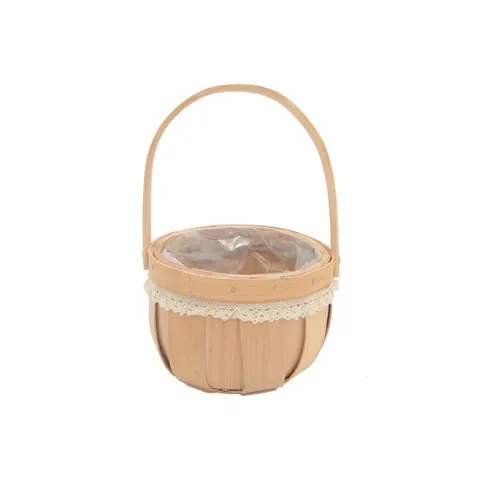 Mini Gewebter Holz-Blumenkorb Mit Spitzenbesatz Handgefertigter Kürbisförmiger Handkorb Für Blumenarrangements Zuhause Deko Geschenk