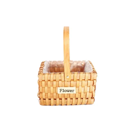 Rustic Handwoven Wooden Flower Basket Portable Wood Chip Arrangement Pot With Handle For Plants Home Decor Gift