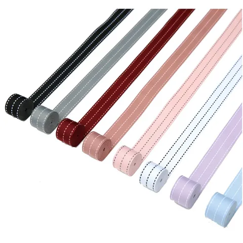 Polyester Gestreiftes Band 2.6cm Gestrichelter Rand Satinband Für Blumenstrauß Dekoration Geschenkverpackung DIY Schleifen 20 Yards