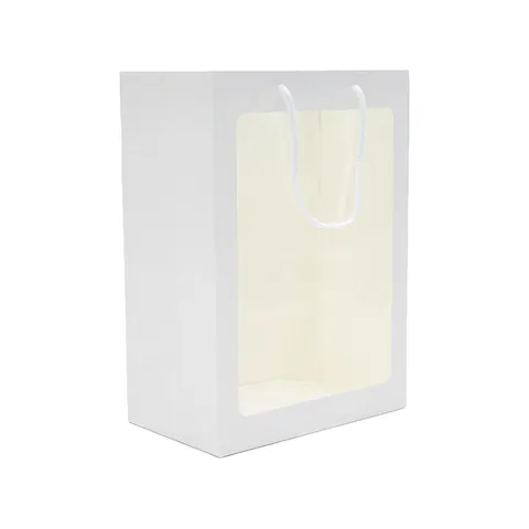 Ins Style Kraft Paper Gift Bag With Transparent Window Portable Handle For Flowers Bouquet Cake Packaging Tote Party Handbag