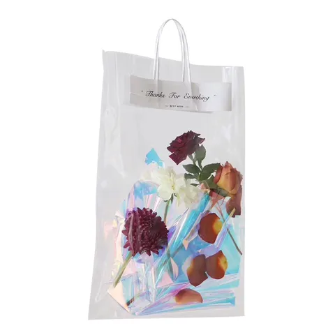 Transparent PVC Flower Handbag Bouquet Packaging Bag Clear Flower Gift Bag Portable Waterproof Floral Wrap Bag For Valentine Wedding