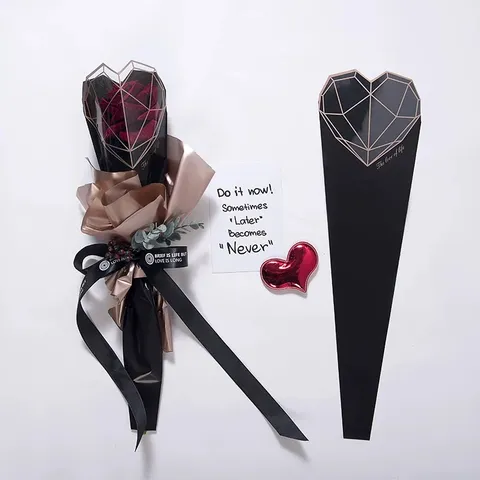 Bolsa Impermeable para Embalaje de Rosas Individuales Corazón de Diamante Mini Ramo Papel de Embalaje de Plástico para Arreglos Florales