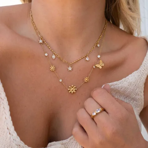 Roestvrij Staal Zirconia Halsketting Madeliefje Vlinder Ster Kat Y-Vorm Hanger Mode 18K Goud Verguld Sieraden Vrouwen Cadeau
