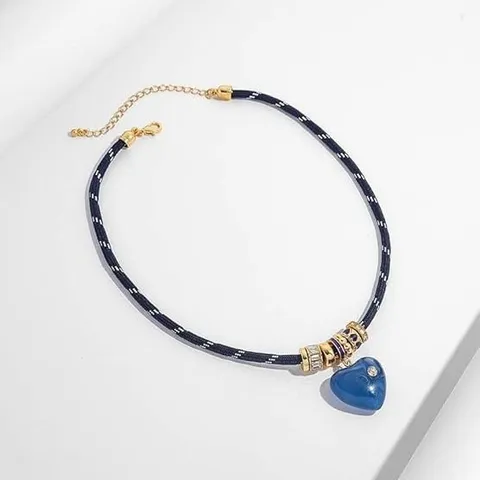 Herz Anhänger Geflochtene Seilkette Halskette Damen Elegant Naturstein Strass Künstliche Perle Mode Nische Halskette Schmuck