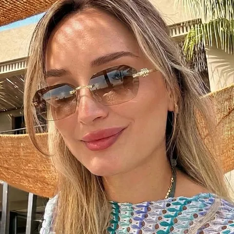 Lunettes de Soleil Femme Mode sans Monture Garnie Cadre Métal UV400 Verres Dégradés Lunettes Carrées pour Vacances Plage Style Street