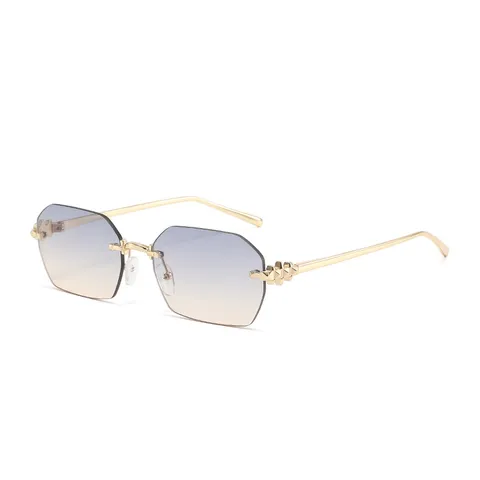Lunettes de Soleil Femme Mode sans Monture Garnie Cadre Métal UV400 Verres Dégradés Lunettes Carrées pour Vacances Plage Style Street