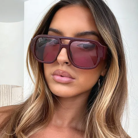Retro Oversized Pilot Sunglasses For Women Men Vintage Wine Red Big Frame Square Sun Glasses UV400 Protection Fashion Eyewear