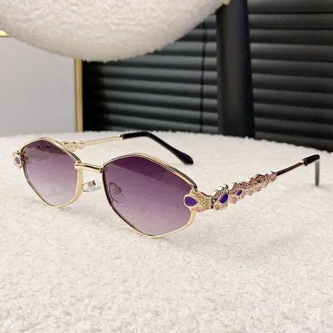 Luxury Metal Rhinestone Sunglasses Women Polygon Gradient Lens Fashion Eyewear Trendy Rimless Style Sun Glasses Jewelry