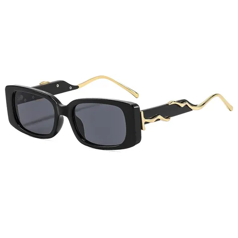 Hip Hop Rechteck Sonnenbrille Damen Herren Streetwear Schmale Eckige Sonnenbrille Welle Metallbügel Retro Y2K Brille UV400