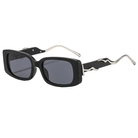 Hip Hop Rechteck Sonnenbrille Damen Herren Streetwear Schmale Eckige Sonnenbrille Welle Metallbügel Retro Y2K Brille UV400