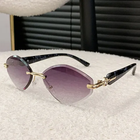 Gafas de Sol Sin Montura de Rombo Con Corte de Diamante Mujer Tendencia Metal Sin Marco Diamantes de Imitación Gafas Moda Fiesta